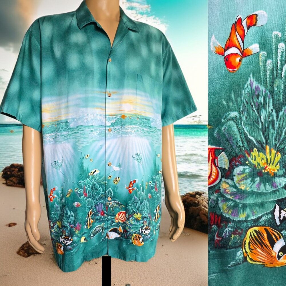 LAVA HUT ( 3XL ) Men's Leisurely Tropical Hawaiin Print Button Up Shirt